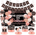 Happy Retirement Party Decorations Men Women, Rose Gold Retirement Party Decorations, Happy Banner, Backdrop, Hanging Swirls, Honeycomb Centerpiece