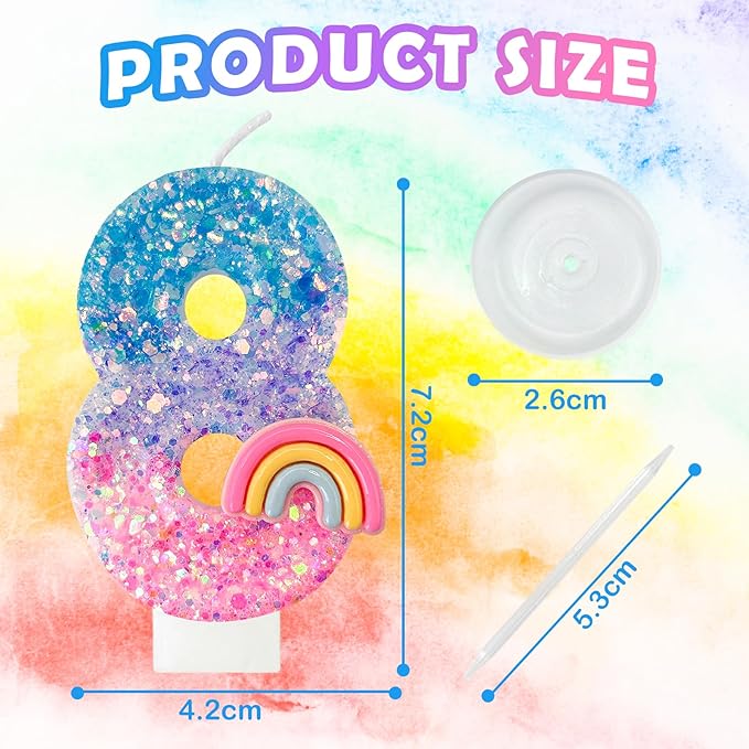 Rainbow Birthday Number Candles, Number 8 Candles, Cupcake Decorations, Macaron Birthday Cake Decorations, Cartoon Theme Party Supplies (Number 8)