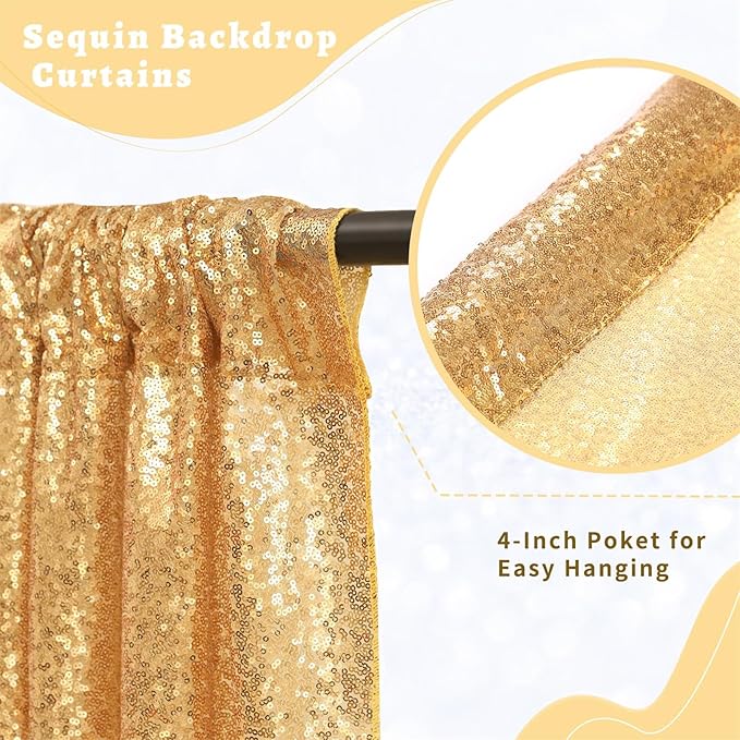 B-COOL Gold Sequin Backdrop Curtains: 6 Panels 2ftx8ft Christmas Curtains Background for Disco Xmas Party Wedding Photography Birthday Party Backdrop Decorations