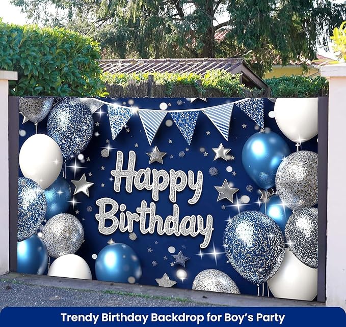 Royal Navy Blue Silver Happy Birthday Banner for Men 7x5ft Happy Birthday Backdrop for Boys Royal Blue Backdrop Birthday Decorations for Men Party Banner Decoraciones De Cumpleaños