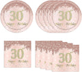 30th Rose Gold Birthday Plates and Napkins, 9 Inch Pink Rose Gold Disposable Dinner Dessert Plates Happy 30th Birthday Party Supplies Decorations for Girls Women