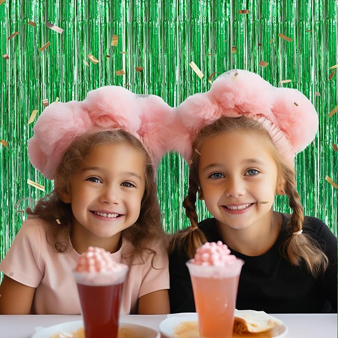2 Pack Foil Fringe Backdrop - Green Shiny Tinsel Curtains for Party Decoration/Photo Booth Props - 3.3x6.6 FT Metallic Foil Backdrop for Birthday, Wedding, Graduation, Christmas.