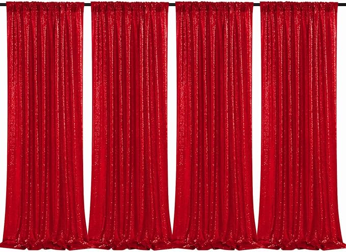 B-COOL 4 Panels 2ftx8ft Red Valentines Backdrop Sequin Backdrop Curtain Drapes Fabric for Ceremony Wedding Holiday Birthday Party Photography Decorations