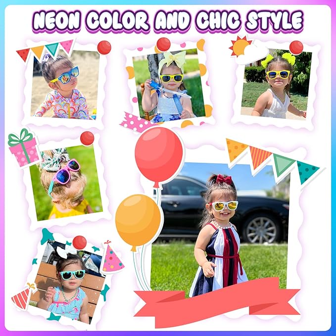 GINMIC Kids Sunglasses Bulk Party Favors, 24Pack Valentines Day Gifts UV 400 Protection Neon Sunglasses for Boys and Girls, Party Favor, Birthday Classroom Goodie Bags Party Supplies.