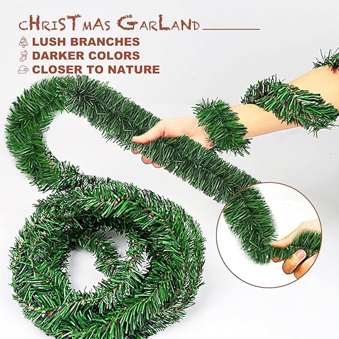 Christmas Garland 54 Feet - 3 Stands Artificial Evergreen Garland Soft Greenery Garland Set for DIY Christmas Decoration, Non-Lit Indoor Outdoor Garlands for Stair Railing/Mantle/Holiday/Party Decor