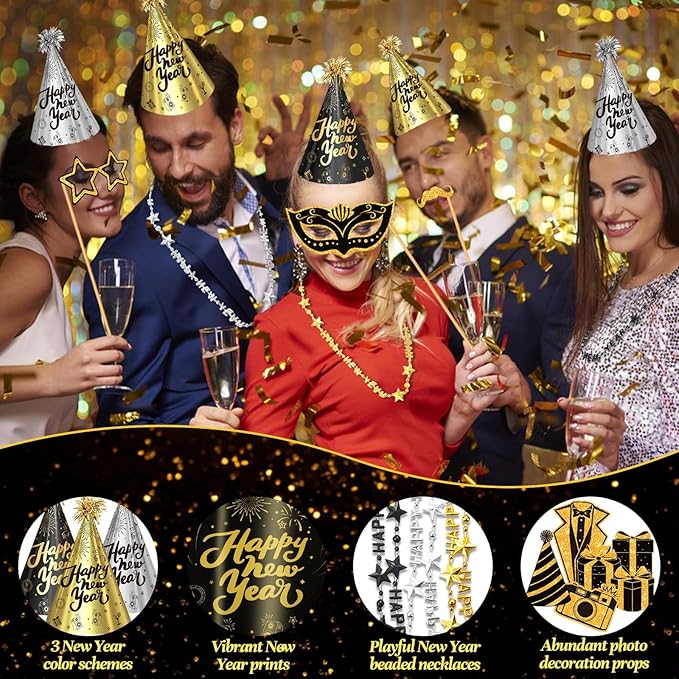 2026 New Years Eve Party Hats Kit - Happy New Years Paper Hats Eve Party Supplies for Adults Celebration Decoration