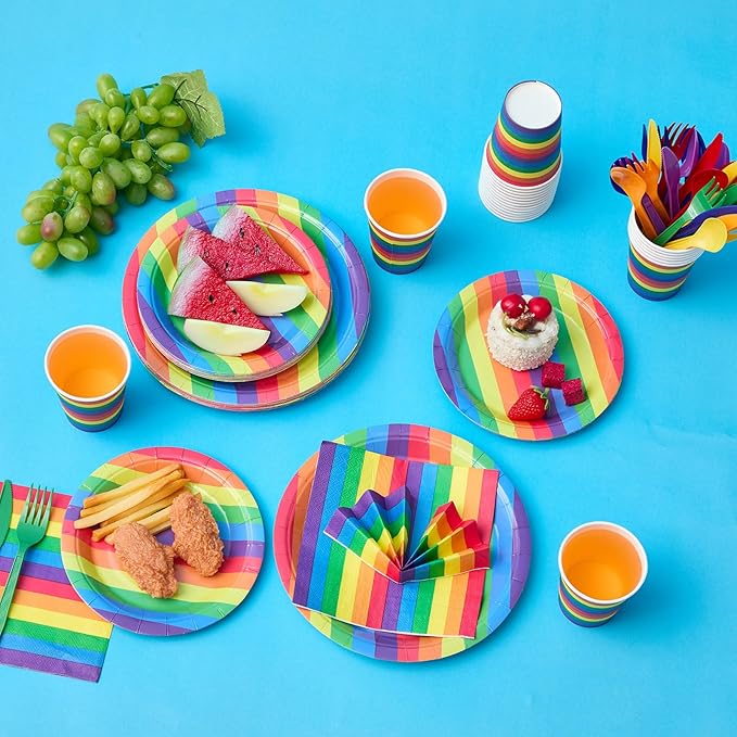 Party Decorations Supplies Paper Plates Napkins and Cups Cutlery (192, Rainbow, Pride)