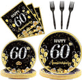 chiazllta 96 Pcs 60th Wedding Anniversary Party Paper Plate and Napkins Supplies Gold Black Disposable Tableware Anniversary Party Paper Plates Napkins Supplies for Party Favors 24 Guests