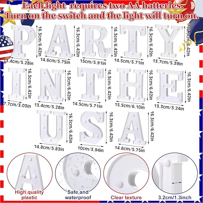 Honoson 13 Pcs 4th of July Decorations Party in The USA Lights up Signs 250th Memorial Day Patriotic Parties Table Decor Set for Independence Day Memorial Veterans Patriotic Party Decorations