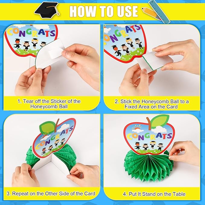 JULMELON 8PCS Preschool Graduation Party Decorations 2026 Honeycomb Centerpiece, 3D Kindergarten Graduations Centerpieces for Tables Congrats Grad Table Toppers for Prek Graduation Party Supplies