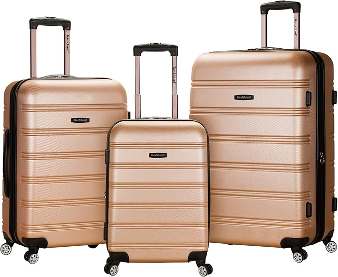 Rockland Melbourne Hardside 3 Piece Expandable Spinner Wheel Luggage Set, (20"/24"/28"), Champagne