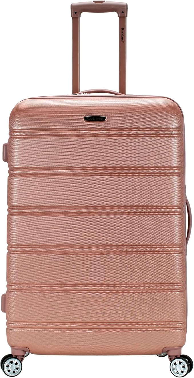 Rockland Melbourne Hardside Expandable Spinner Wheel Luggage, Checked Large 28", Rose Gold
