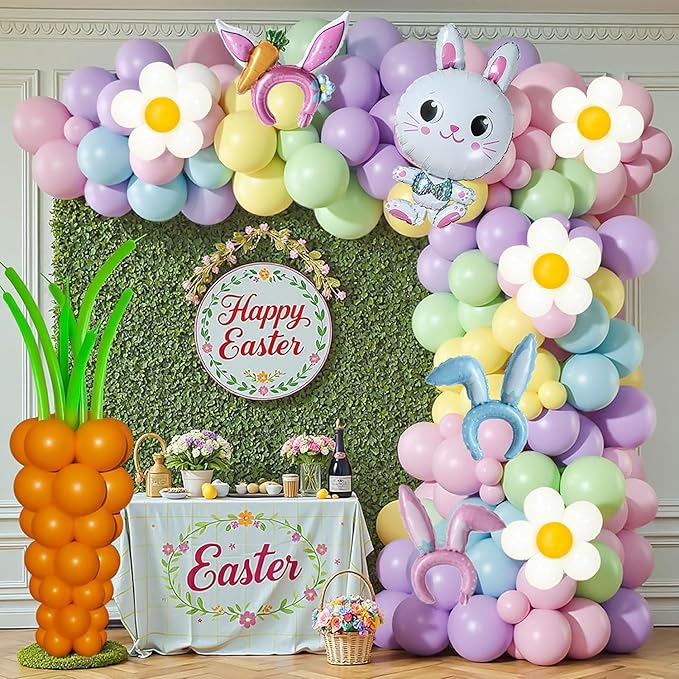 162 Pcs Easter Balloon Arch Garland Kit with Carrot Bunny Balloons for Spring Party Supplies Baby Shower Girls Birthday Egge Hunt Party Decorations