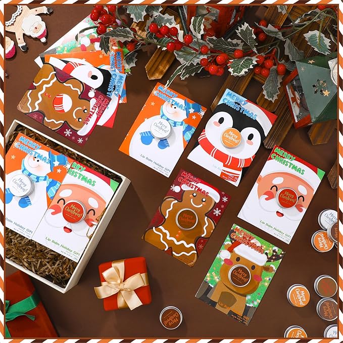 Leelosp 25 Pack Christmas Lip Balm Tins Cute Gifts Bulk Lip Balms Honey Flavor for Chapped Lips Holiday Party Favors Supplies Treat Goodie Bags Stuffers Small Gifts