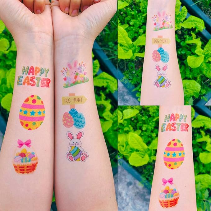 Easter Temporary Tattoos - Easter Party Decorations Stickers Easter Party Favors Accessories Supplies Eggs Hunt Bunny Basket Rabbit Suitable For Kids Teens Youth Adult Gift Idea 4 Sheets - 50Pcs