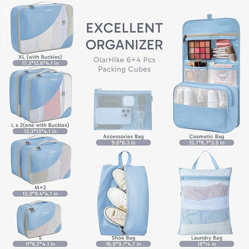 10 Set Packing Cubes for Travel, Gifts for Women Mom,Anti-Tearing Suitcase Organizer for Luggage with Shoe & Hanging Toiletry Bag,OlarHike Vacation Essentials & Accessories for Cruise Ship