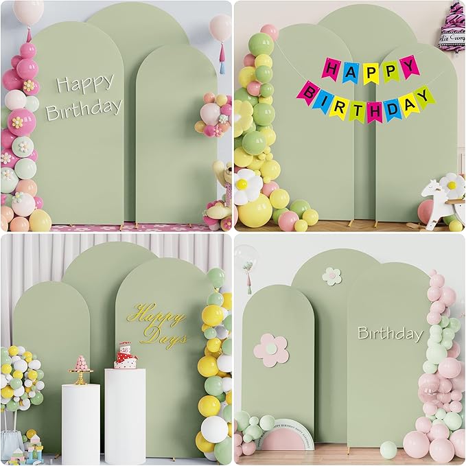 Wokceer Wedding Arch Backdrop Cover 7.2FT, 6.6FT, 6FT Set of 3 Spandex Fitted Sage Green Arch Covers for Round Top Chiara Arch Backdrop Stands Cover for Birthday Party Ceremony Decor