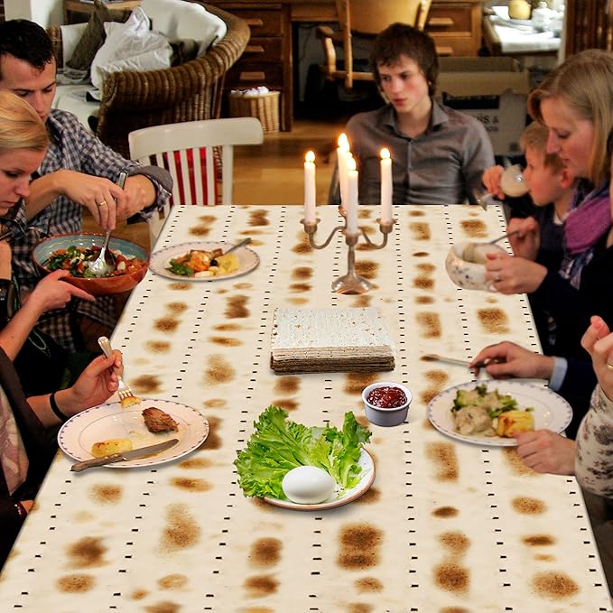 3 Pack Passover Decorations, 108" X 54" Passover Matzah Tablecloth, Disposable Plastic Seder Party Supplies, Rectangle Pesach Matzo Table Covers for Festival Holiday Party Home Dining Table Decor