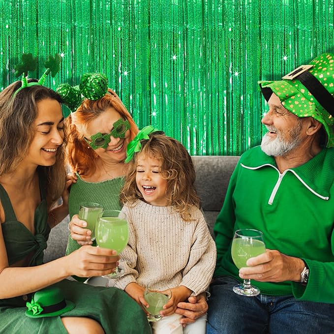 3 Pack Green Streamers Backdrop Jungle Party Decorations Foil Fringe Backdrop Curtains Photo Booth Backdrop for Birthday Dinosaur Animal St Patricks Day Football Christmas Party Decorations