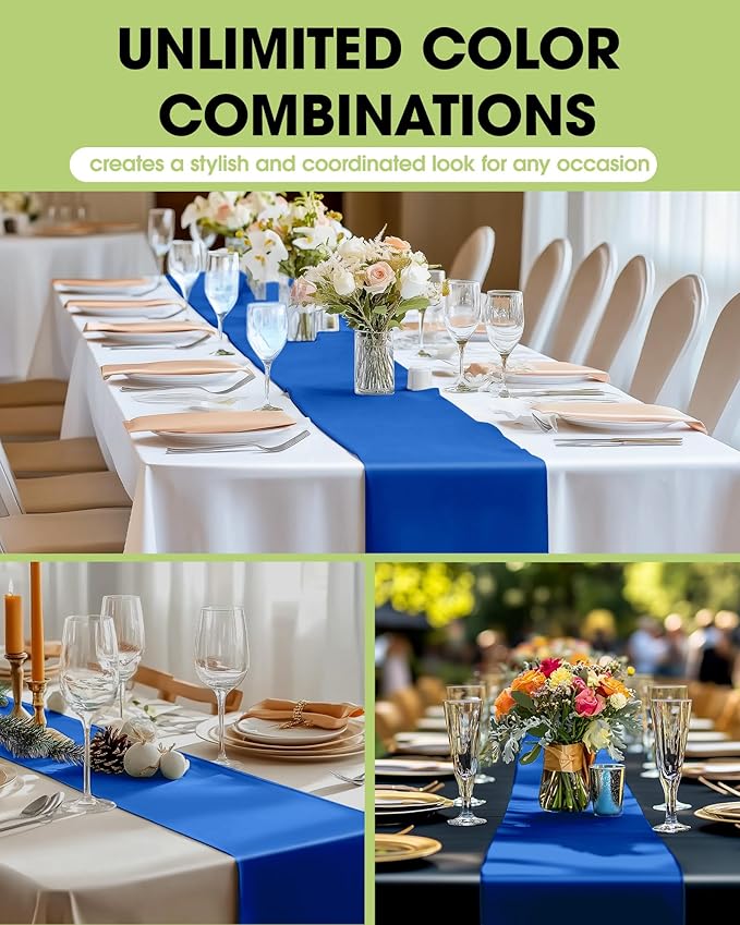 Pureegg Navy Blue Plastic Table Runners - 10 Pack, 14'' x 108'', Water Resistant & Disposable Centerpiece Decorations for Table Cloth, Wedding, Birthday, Holiday, Baby Shower, Party, Home Decor