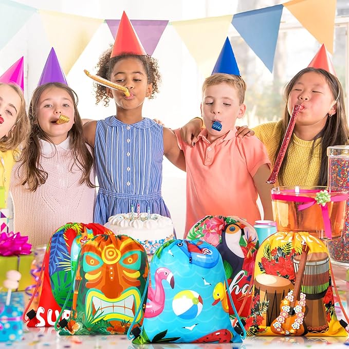 Marsui 24 Pcs Hawaiian Party Favor Drawstring Bags Gift Goodie Candy Favors Bags for Birthday Party Supplies