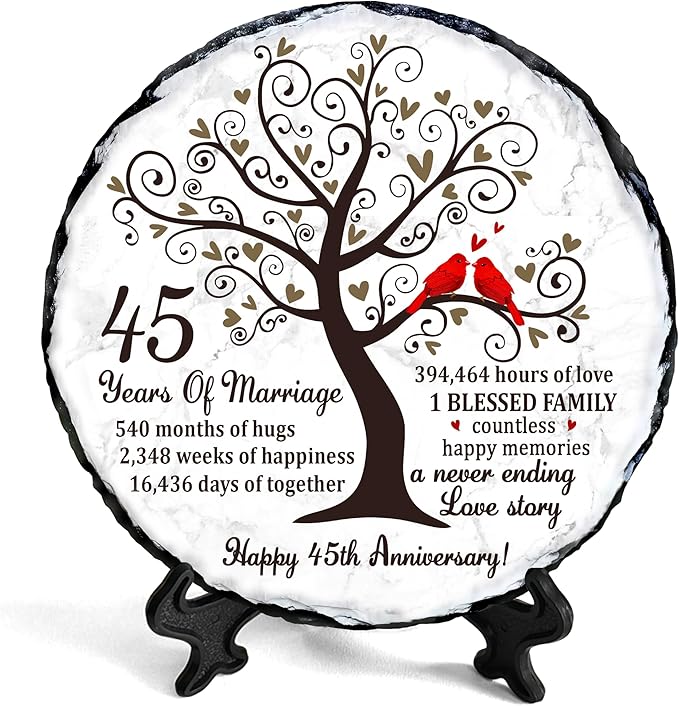 Sapphire 45th Wedding Anniversary Slate Plate Gift – Unique 45 Year Anniversary Present for Parents, Mom and Dad, Couple – Romantic Home Decor Keepsake for 45th Marriage Celebration