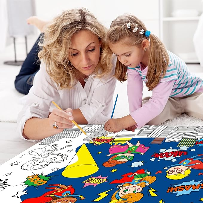 ZOIIWA Hero Themed Coloring Poster for Kids Giant Coloring Poster Sheets Page Large Big Hero Tablecloth Books for Kids Gift Father's Day Classroom Home Birthday Party Supplies Favor 31.4X43.3 Inch