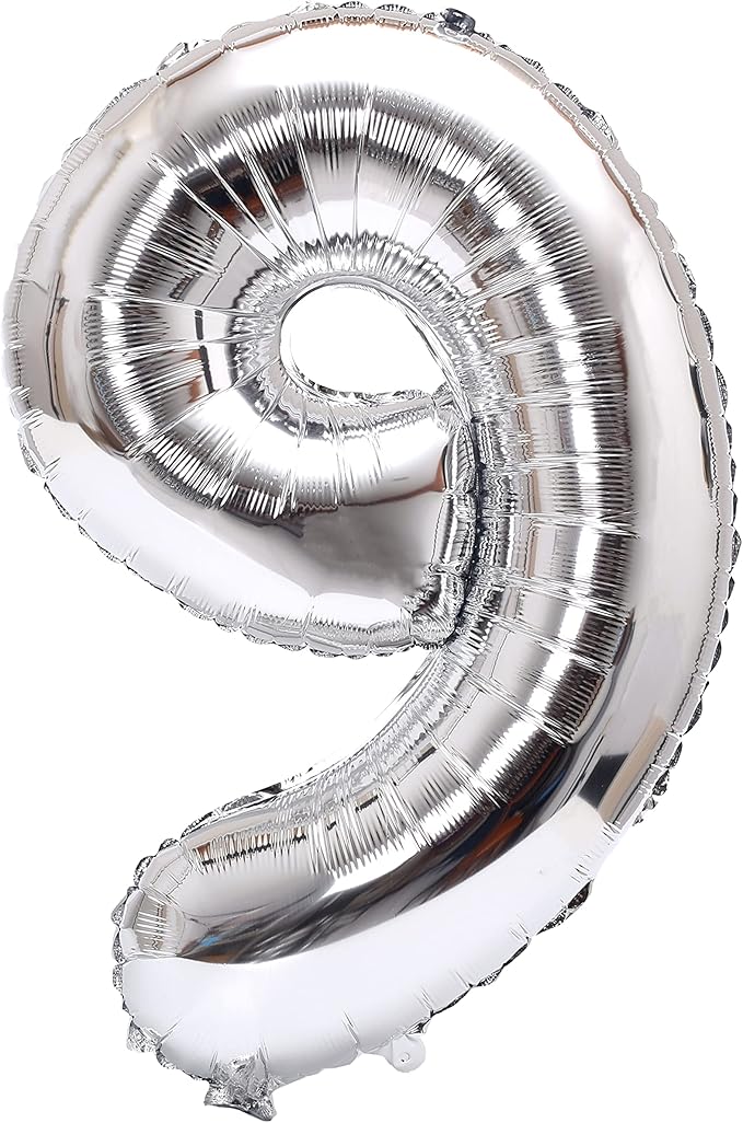 YPSelected 32 Inch Large Foil Helium Number Balloon Birthday Wedding Party 0-9 (Silver, 9)