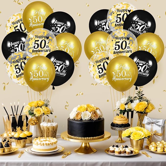 50th Anniversary Balloons 18Pcs Black Gold 50th Anniversary Party Decorations for Women Men Black Gold 12Inch Happy 50 Latex Confetti Balloons for Indoor Outdoor Party Supplies