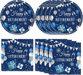 Retirement Party Decorations for Men Women Blue Silver Happy Retirement Plates and Napkins Disposable Dinnerware Tableware Decorations Supplies | Serve 20