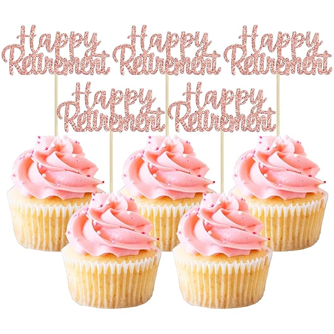 Gyufise 36 Pack Happy Retirement Cupcake Toppers Glitter Retired Cupcake Picks Retirement Theme Birthday Party Cake Decorations Rose Gold