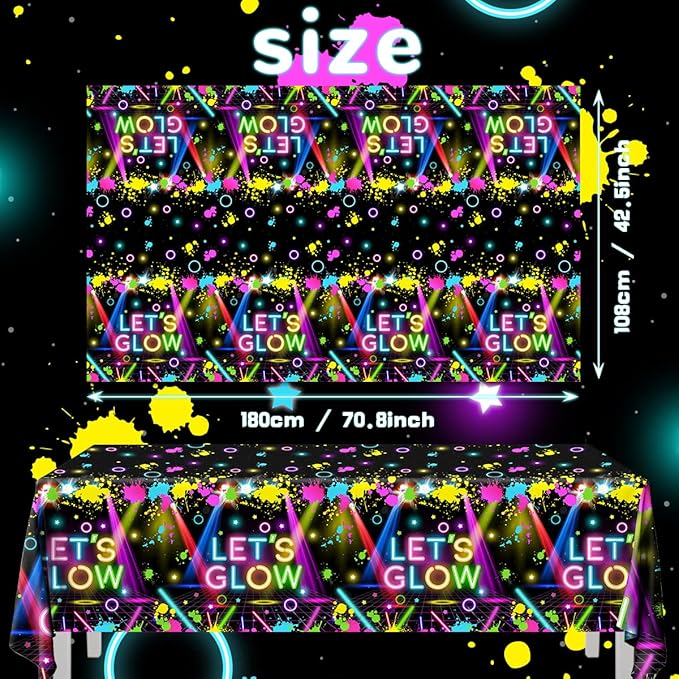 HAKOTI 3Pack Neon Tablecloth,Glow Party Supplies Neon Birthday Rectangle Table Cover Let's Glow Theme Table Decoration for Birthday Baby Shower Party Supplies