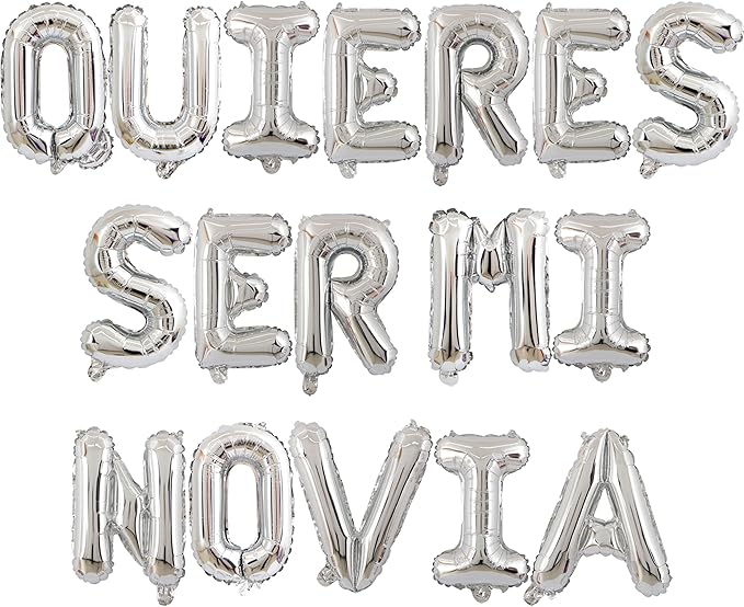 2 Set 34Pcs Silver QUIERES SER MI NOVIA Letter Balloons 16in Balloon Foil Letter Decorations Party Decor Silver Letter Balloons QUIERES SER MI NOVIA Party Supplies