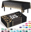 Exquisite 12-Pack Premium Plastic Tablecloth 54in. x 108in. Rectangle - White and Gold