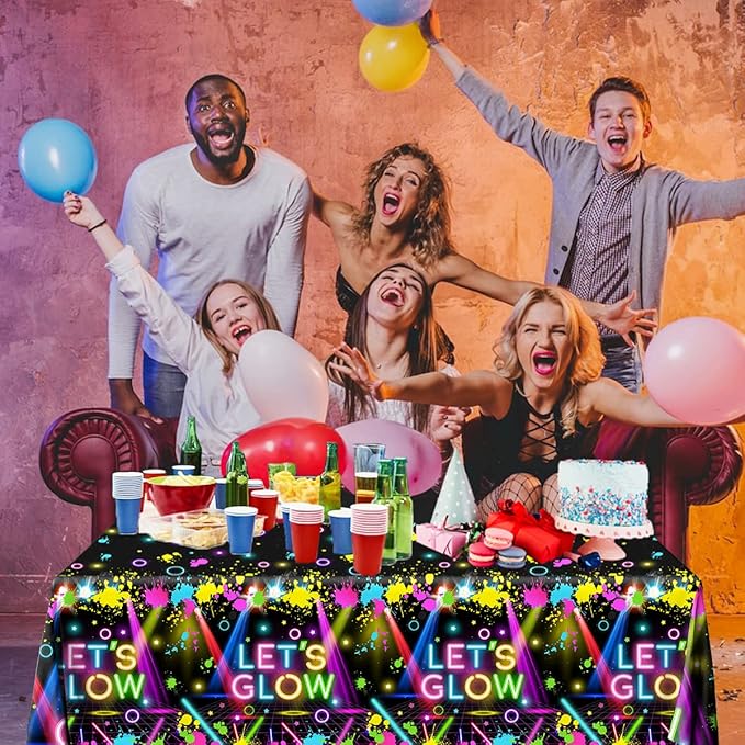 HAKOTI 3Pack Neon Tablecloth,Glow Party Supplies Neon Birthday Rectangle Table Cover Let's Glow Theme Table Decoration for Birthday Baby Shower Party Supplies