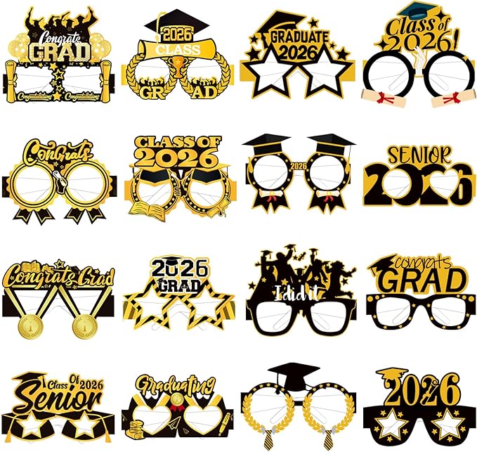 16PCS Graduation Glasses, 2026 Graduation Paper Eyeglasses Photo Booth Props for Class of 2026 Grad Party Supplies