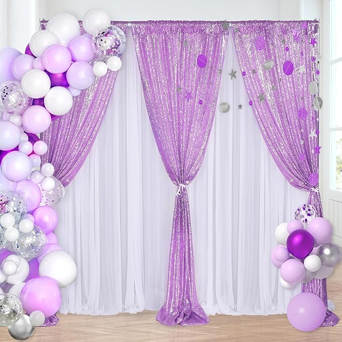 B-COOL Lavender Sequin Backdrop Curtains 2 Panels 2ftx8ft Purple Sparkly Curtains for Birthday Party Wedding Glitter Curtains Backdrop Decorations