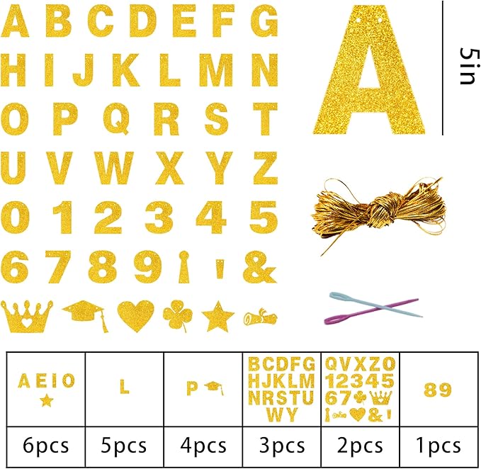 131 PCS Custom Banner DIY Letter Banners Personalized Banner for Birthday Congratulations Wedding Party Banners Coarse Golden 5-inch