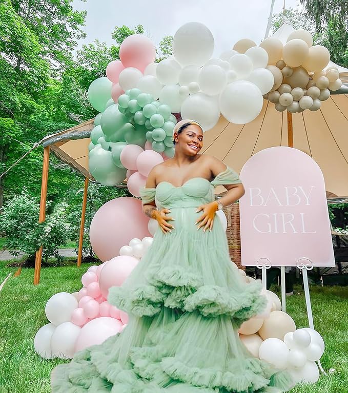 Pastel Pink and Green Balloon Garland Arch Kit 143 Pcs Light Pink Sand White mint Sage Green Balloons for Girl Baby Shower spring Fairy Girls 1st Birthday Party Decorations