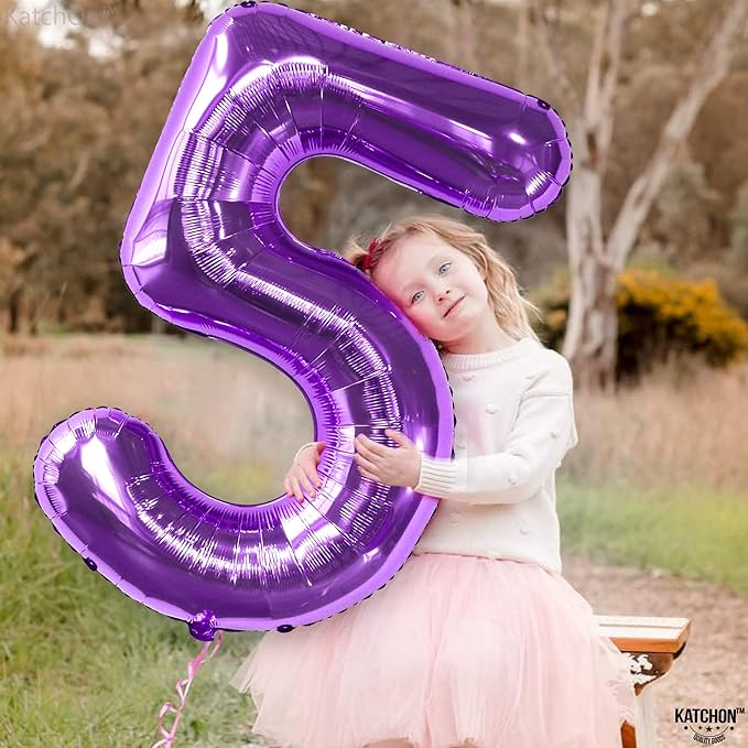 KatchOn, Giant Purple 5 Balloon Number - 40 Inch | Mylar Purple Number 5 Balloon | Purple Five Balloons, Mermaid Birthday Decorations | Purple 5 Balloon For Happy Anniversary Decorations