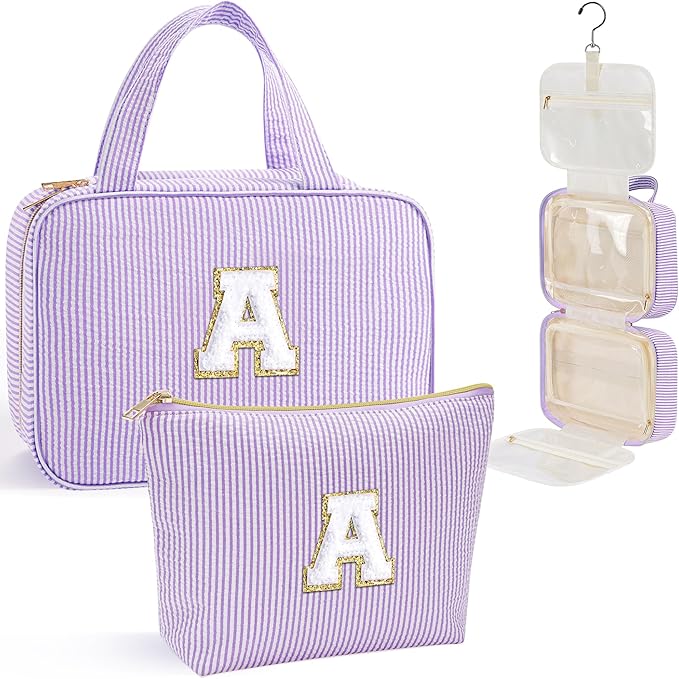 YOOLIFE Birthday Gifts for Women Teenage Girls, Initial Hanging Toiletry Bag for Women Teen Girl, Travel Toiletry Bag Gifts for Mom Daughter Sister Friends, Letter A, Purple
