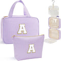 YOOLIFE Birthday Gifts for Women Teenage Girls, Initial Hanging Toiletry Bag for Women Teen Girl, Travel Toiletry Bag Gifts for Mom Daughter Sister Friends, Letter A, Purple