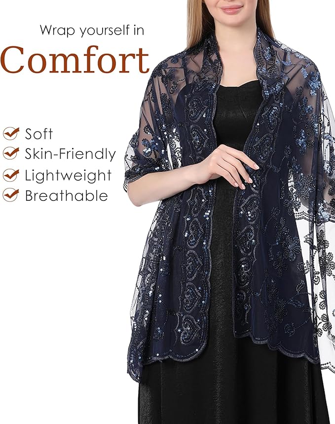 Gossifan Shawls and Wraps for Evening Dresses Sheer Women Elegant Glitter Shawls Soft Sparkly Wedding Bridal Scarf