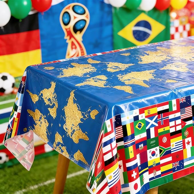 3World Cup Flag Tablecloth International Country Flag Decorations, Disposable Plastic Table Cover for Soccer World Cup Party,Games, Patriotic BBQ, Birthday, Outdoor Picnic Supplies
