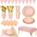 Sylken 186 Pieces pink and Gold Party Tableware Set - 25 Guests Paper Plates, Napkins, Paper Cups, and Tableware for Wedding Shower, graduations, cocktail parties , Birthday etc.
