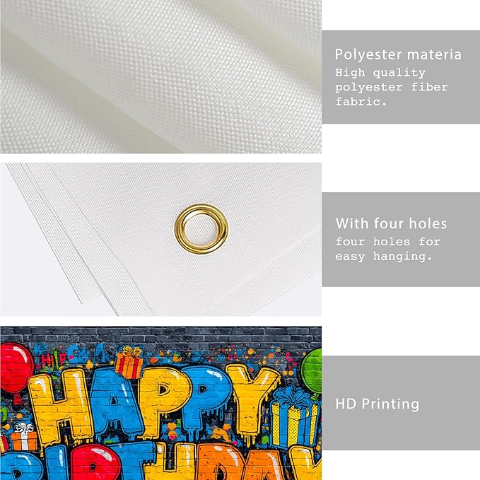 Nuxovilar Happy Birthday Yard Banner - 71x43 inches, Graffiti-Inspired Design Decorations Large Happy Birthday Banner Supplies Colorful Fence Outdoor & Indoor Giant Sign Backdrop