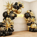 Black and Gold Balloons, 135pcs Black Gold Arch Kit Confetti Star Latex Balloons 5 10 12 18 Inch for Decorations Birthday Retirement Wedding Anniversary New Years Party Decorations