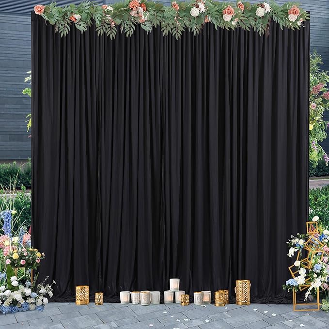 8x10FT Black Backdrop Curtains for Wedding Parties, Wrinkle Free Polyester Photo Backdrop Drapes for Graduation Photography Baby Shower Birthday Stage Background Stand Decorations 4x10ft,2 Panels