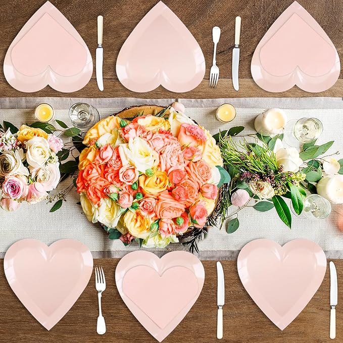 Valentine's Day Party Supplies, Heart Shaped Disposable 9" Paper Plates and 3 Ply Napkins for Best Mom Gift, Valentine's Day Engagements Wedding Anniversaries Bridal Showers Birthday, 50 Count / Blush