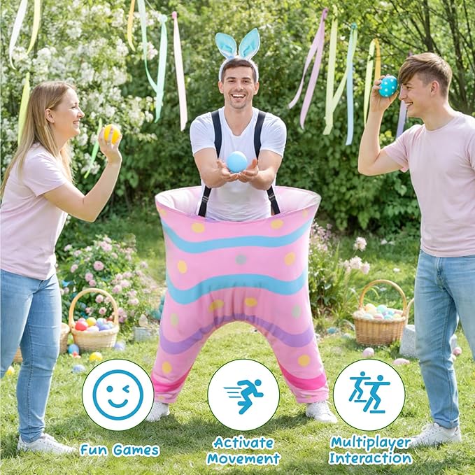 2 Sets Easter Granny Pants Outdoor Games, Giant Granny Cute Pants with Egg Balls & Bunny Ear Headbands, Funny Spring Yard Tossing Game for Adults Family Party Gathering (Bright Style)
